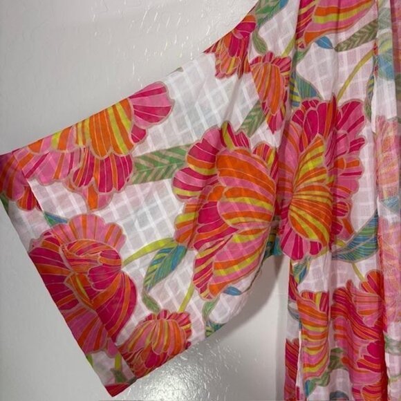 Trina Turk Kimono Womens L XL Multicolor Sheer Floral Beach Cover Up Boho - Picture 3 of 8